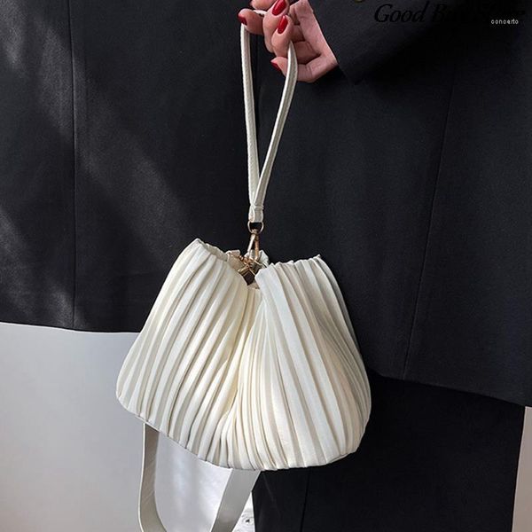

bag pleated stripe bucket elegant handbag wedding party shoulder bags for women style large shopping panelled tote