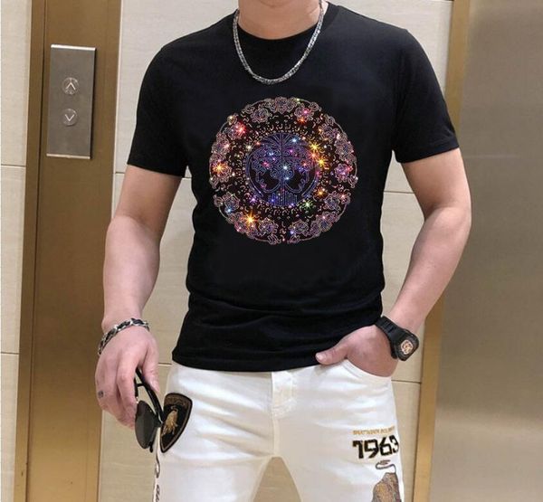 

borunke t shirt men rhinestones brand designer t-shirt summer tees, White;black