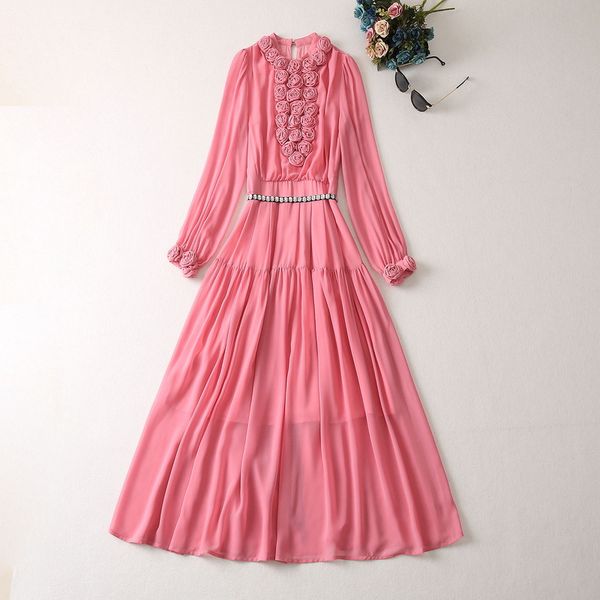 

100001  2023 spring flora print dress crew neck long sleeve panelld dress luxury fashion prom womens clothes sh, Black