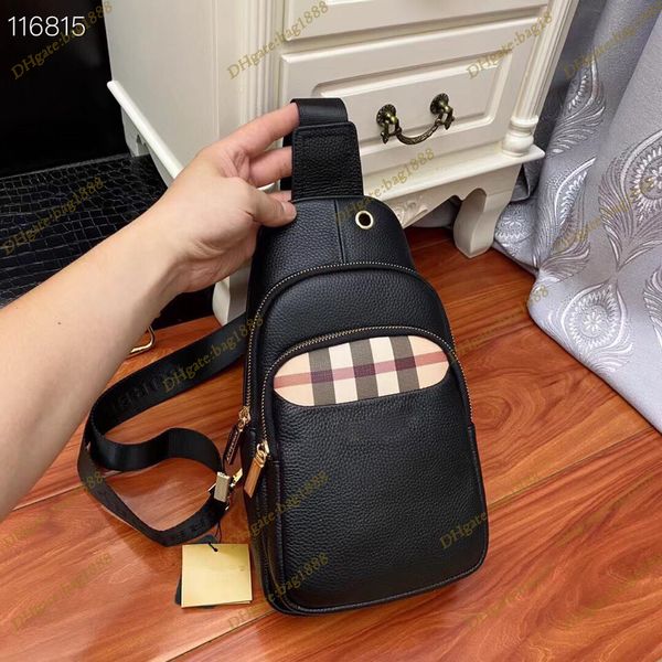 

new men's chest bag luxury designer classic plaid leather waist bag light casual large capacity shoulder bags