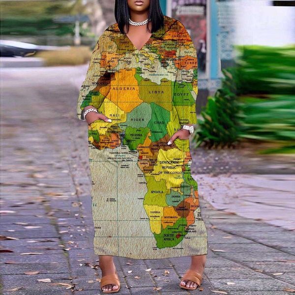 

digital abstract printing avatar temperament commute long dress pullover v neck, Black;gray