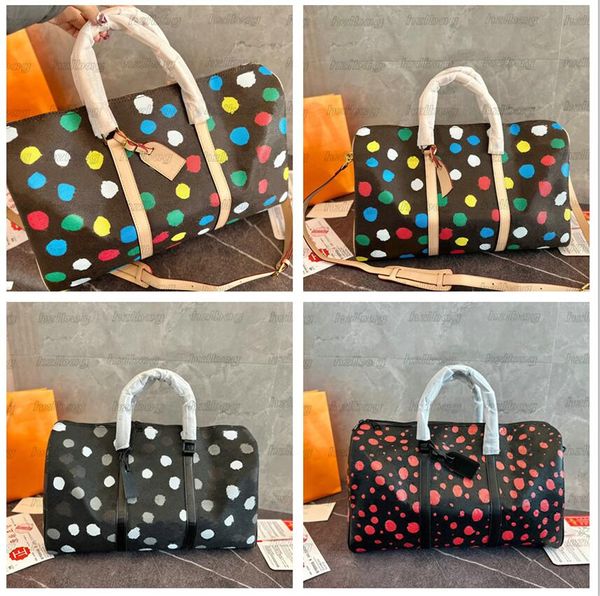 

yayoi kusama 2023ss dots duffel bag designer x yk keepall 45 handbag 3d painted polka dots print luxurys crossbody large capacity