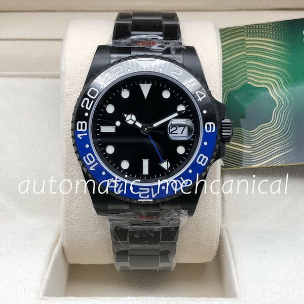 

3a-quality mens watches 40mm dial blak dial batman automatic mechanical watches self-winding stainless steel sapphire glass wristwatches, Slivery;brown