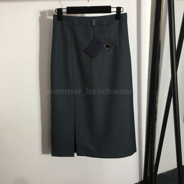 

women high waist skirts designer fashion split skirt spring summer casual skirt metal badge decoration, Black