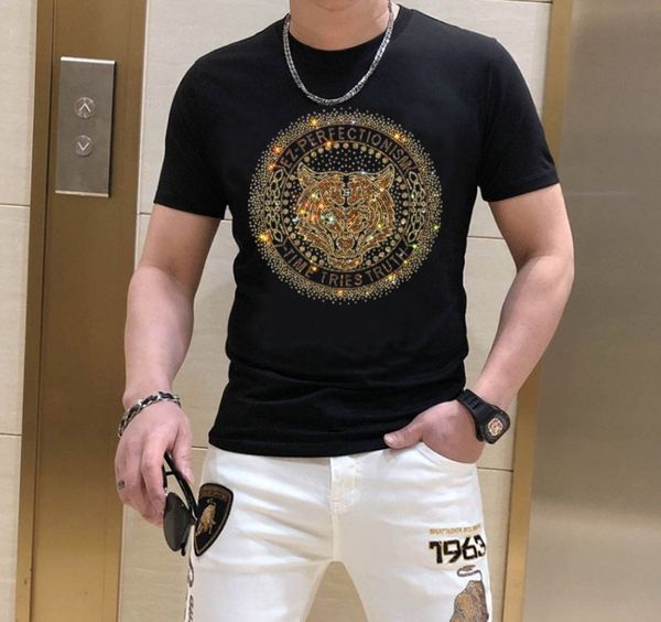 

borunke summer rhinestones t shirt hip hop casual men and pullover tees tees boys streetwear, White;black