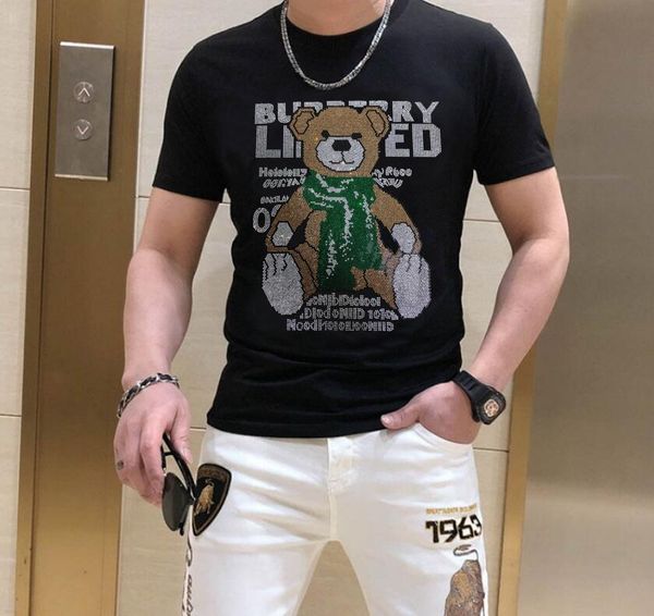 

borunke rhinestones brand men t shirt men's high street fashion t-shirt casual pullover men tees male, White;black