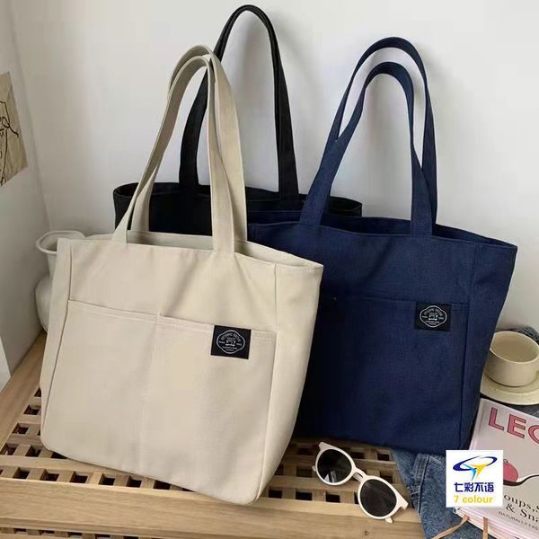 

evening bag canvas tote solid color designer ladies casual handbag shoulder large capacity cotton reusable shopping beach 230109