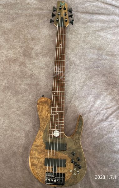 

lvy6 string electric bass guitar with yinyang rosewood fingeboard burl flame dots inlay butterfly abalone on head top