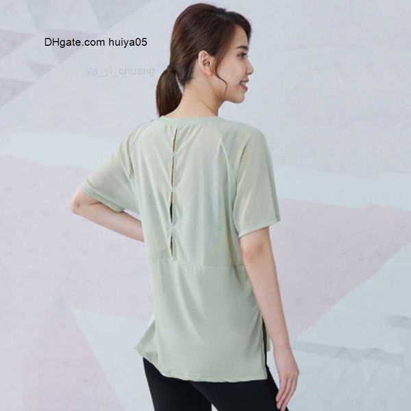 

2021 yoga new sports short-sleeved women's fitness sports mesh stitching hollow