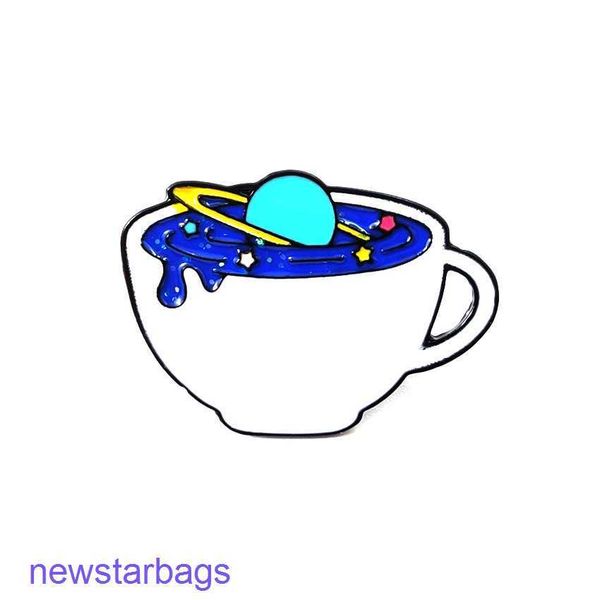 

manufacturer gift wholesale new coffee cup brooch blue galaxy outer space planet denim jacket oil drop accessories, Gray