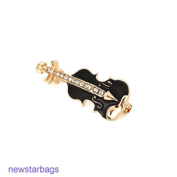 

manufacturer gift wholesale cute design feeling alloy drop oil inlaid diamond violin brooch simple instrument, Gray