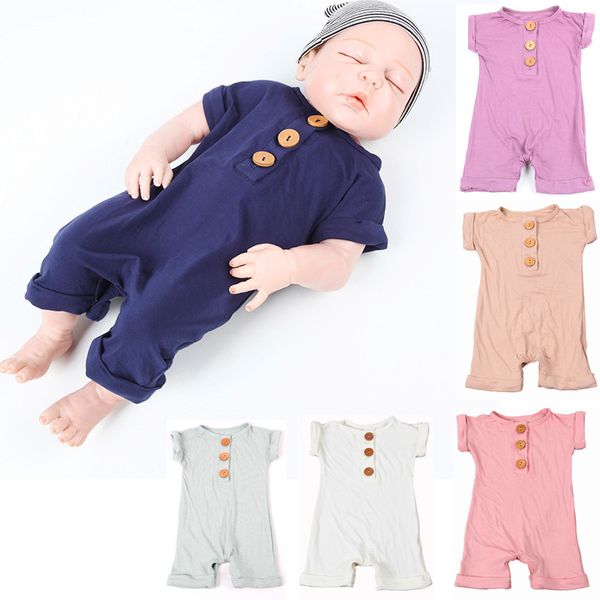 

0-18m summer baby girls short sleeve clothes with wooden button boys romper girl jumpsuit infant playsuit newborn casual outfit spring, Blue
