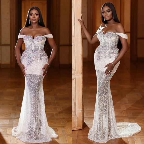 

mermaid evening dresses illusion off the shoulder appliqued luxury prom 3d flowers party dress, Black