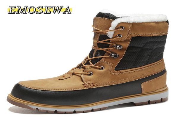 

emosewa brand male genuine leather winter autumn men boots winter fur waterproof ankle boots outdoor work boots t20042325812, Black