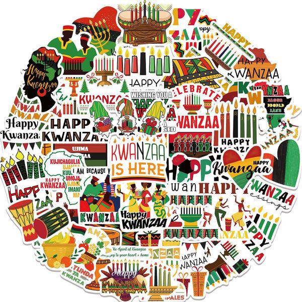 

50pcs happy kwanzaa stickers skate accessories waterproof vinyl sticker for skateboard lapluggage bicycle motorcycle phone car decals party