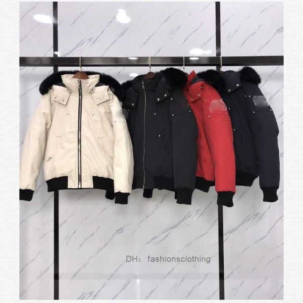 

men bomber down jacket knuckles real wolf fur patch parkas zipper pockets warm short outwear mens rib cuff ruff winter mooses knuckles p3kr, Black
