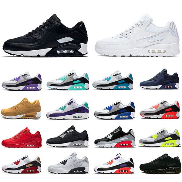 

classic 90 men women running shoes triple black mesh leather white yellow grey moss green volt obsidain sneakers size 36-45