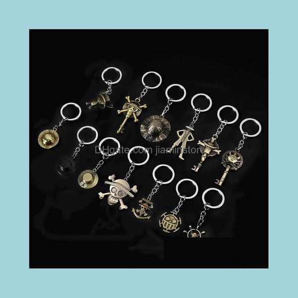 

keychains lanyards cartoon pirate wang luffy key chain st hat skeleton logo animation peripheral metal keyring pendant drop delive otunz, Silver