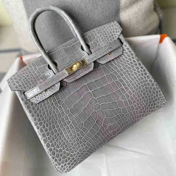 

women's handbag herme birkin crocodile skin imported bright face american bag birkin25 hand sewn fog h platinum nail