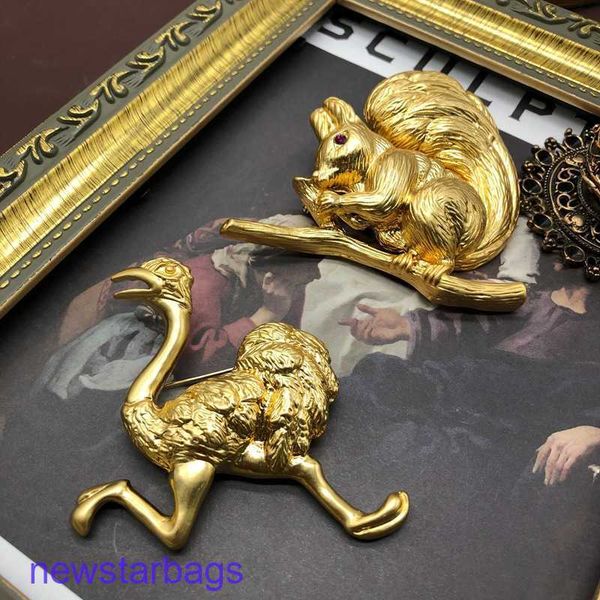 

manufacturer gift wholesale overseas medieval gold plating mist brooch lovely squirrel turkey classic suit pins, Gray