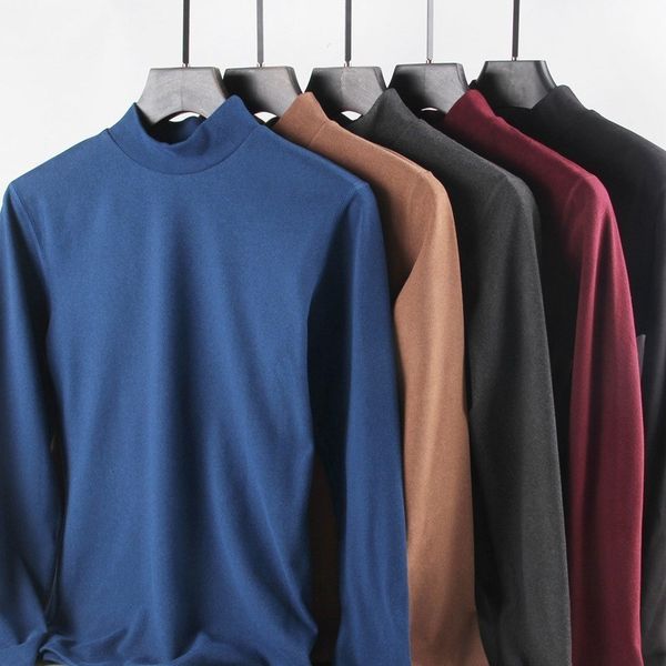 

men's tshirts men thermal underwear turtleneck spring autumn bottoming long sleeves high elastic t shirts solid casual pullovers 23011, White;black