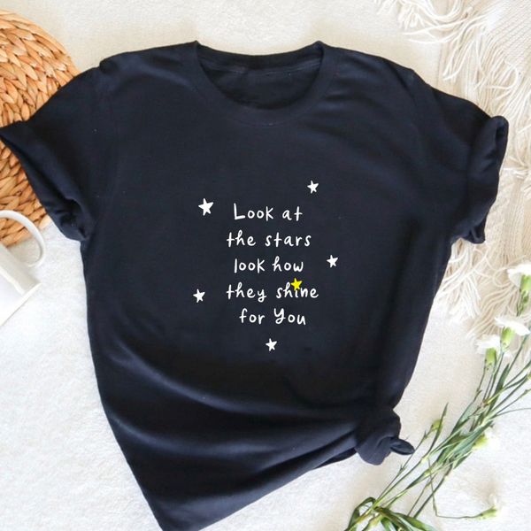 

women's tshirt yellow look at the star fashion song t shirt women rock music of spheres world tour tshirt streetwear tees 230110, White