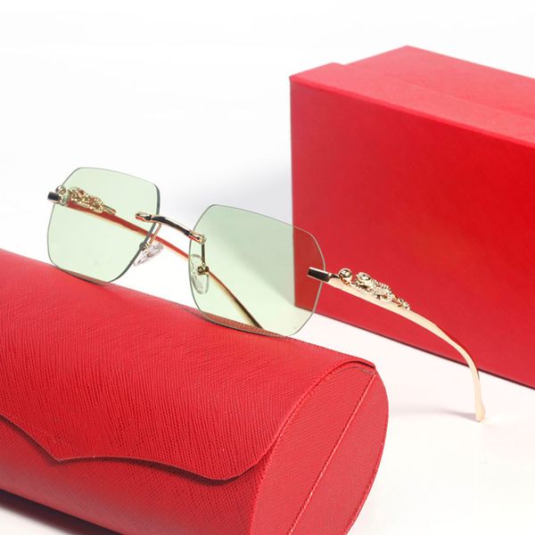 

designer sunglasses rimless diamond cut eyeglass buffalo metal frame brown lens fashion colorful red for men and women vintage carti glasses, White;black