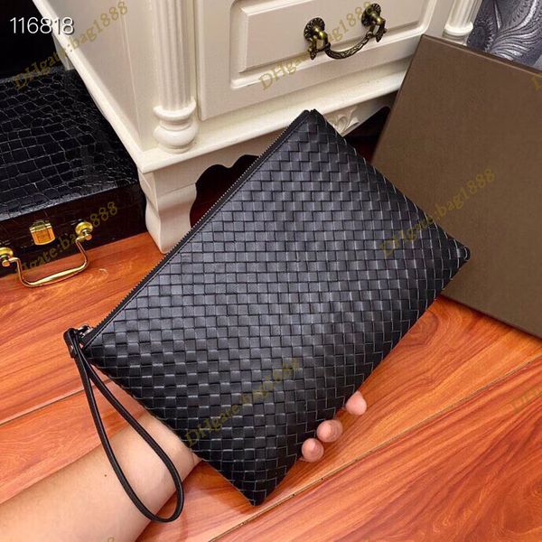 

new men's handbag luxury designer classic woven bag leather black plaid zipper clip bag distribution box 2819 gift for lovers' hus, Black;red