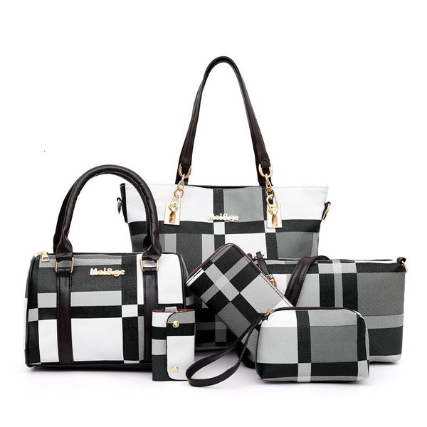 

evening bags fashion luxury handbags 6 pcs set women plaid colors handbag female shoulder travel shopping ladies crossbody 230109