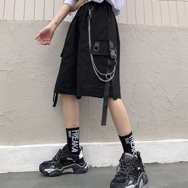 

men's shorts summer women cargo female loose straight casual short pants fashion elastic waist handsome black knee length 230110, White;black