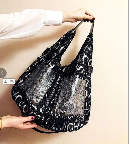 

european and american high-end fashion leather counters individual letters sequined single shoulder bag handbag large capacity shopping bags