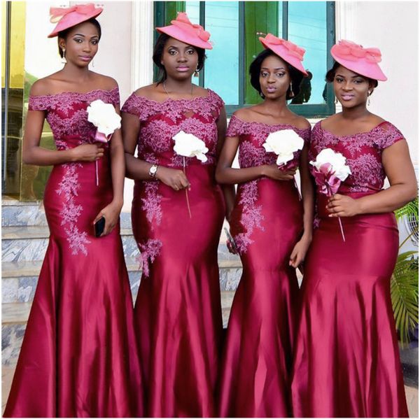 

new african bridesmaid dresses burgundy satin appliques mermaid long wedding party gowns custom made maid of honor dress, White;pink