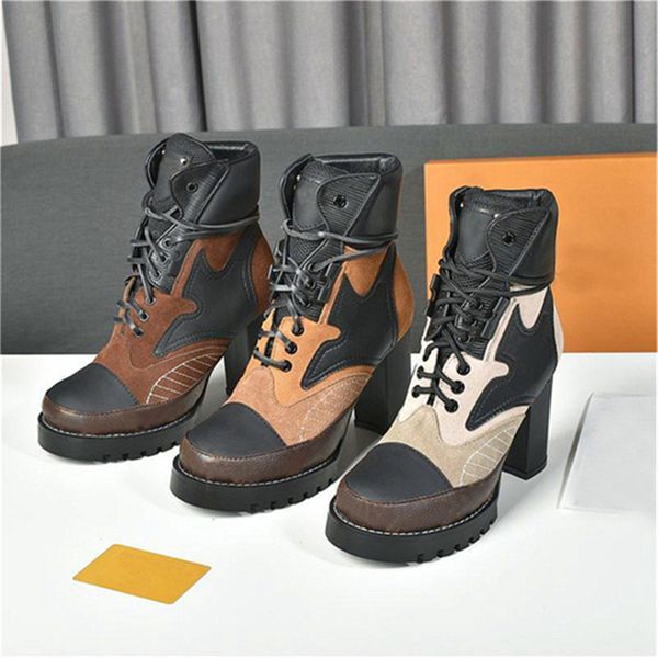 

luxury designer iconic star trail ankle boots treaded rubber patent canvas and leather high heel chunky lace up martin ladys winter sneakers, Black