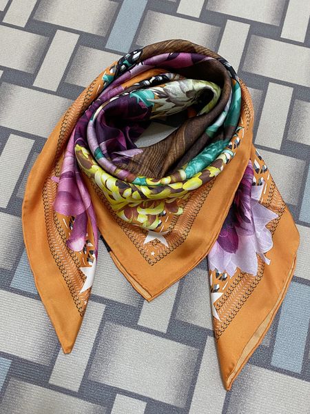 

women's square scarf scarves goodquality 100% twill silk material orange color pint letter stars flowres pattern size 90cm - 90cm, Blue;gray