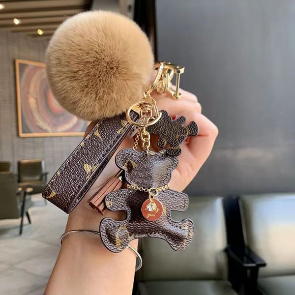 

designer keychain bear leather fur ball pendant key chain car pendant metal fashion personality creative cute 6 kinds of styles very nice, Silver