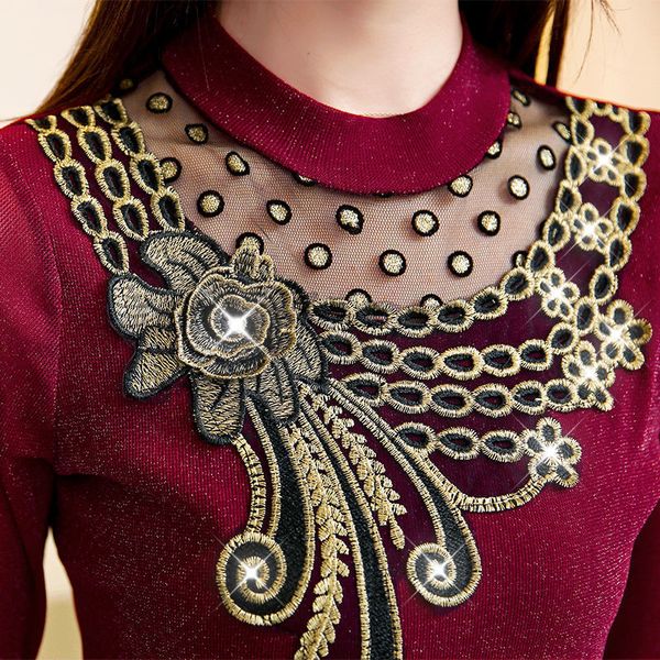 

women's tshirt woman tshirts excellent fabric autumn winter lace shirt long sleeve clothing tshirt mujer camisetas 230110, White