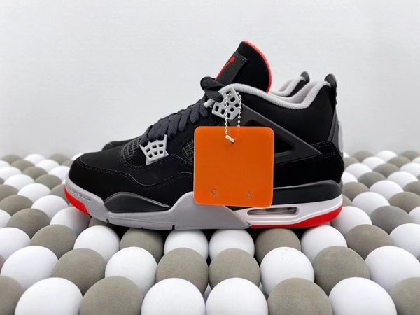 

2022 release authentic shoes 4 bred 308497-060 black/cement grey-summit white-fire red men women sports sneakers with original box, White;red