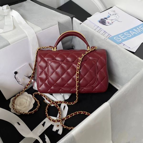 

quality ladies crossbody bag designer luxury metal handle mini handbag classic fashion sheepskin name brand flip bag