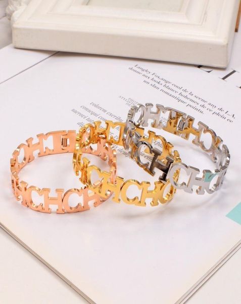 

whole bangle ch linked wide edition bracelet titanium steel plated 18k rose gold bracelet manufacturer4584670, Black