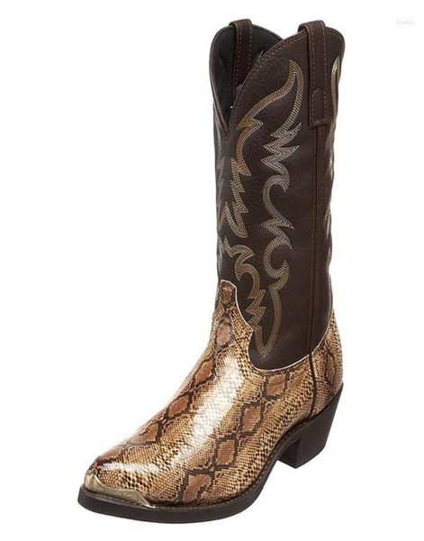 

boots men39s leather fashion high heels plus size 3848 printed pattern middle iron toe western cowboy couple9504701, Black