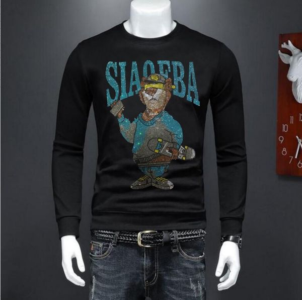 

2023 borunke streetwear rhinestone pullover sweatshirt men hip hop clothes pullover, Black