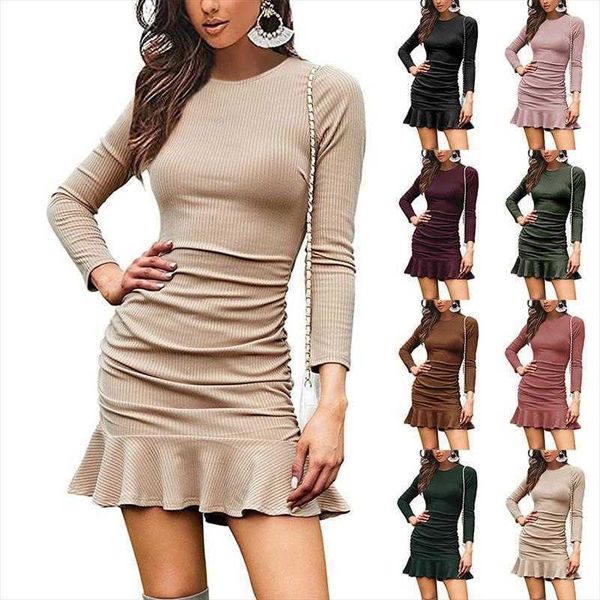 

fall dress womens clothing mini skirt knitted long sleeve pleated tight, Black;gray