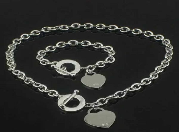 

luxury designer sterling silver heart bangle necklaces bracelet set t shape original fashion classic bracelet women jewelry gift 9764776