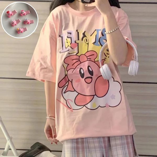 

women's tshirt summer japanese cartoon printing tshirt women harajuku kawaii girl pink loose cotton short t shirt female student clothe, White