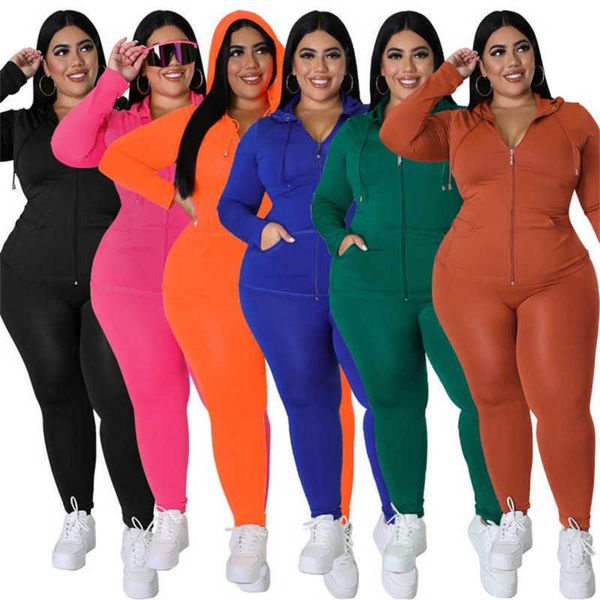 

plus sizes xl-5xl designer 2023 new large women tracksuits wear solid color autumn hoods long sleeved pants casual suit products, Gray