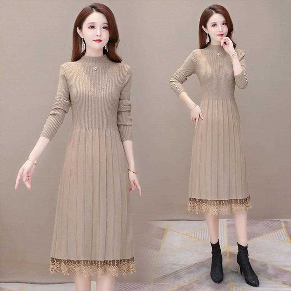 

thickened overknee dress - autumn/winter western style: mid-length, all-matching & versatile, Black;gray
