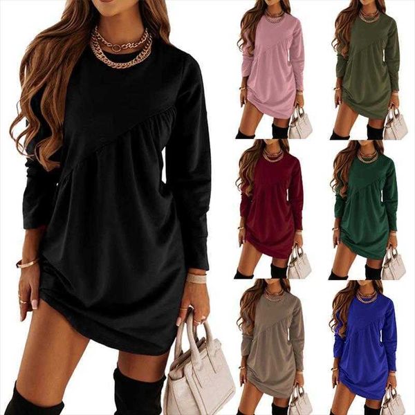 

autumn and dresses winter solid color long sleeve empire irregular dress, Black;gray