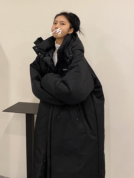 

women's down parkas women winter jacket hooded female autumn long coat oversized korean fashion casual zipper ladies snow warm outwear, Black