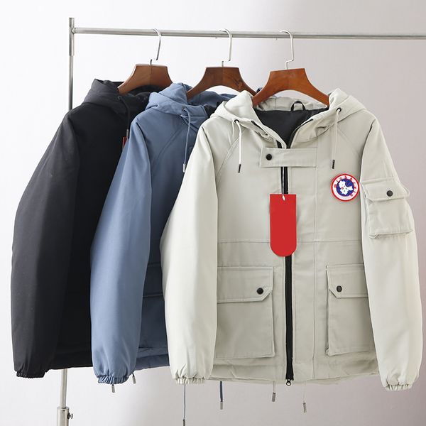 

mens designer down canada parkas men goose jackets down puffer overalls uniform large pocket outdoor thickened hooded, Black