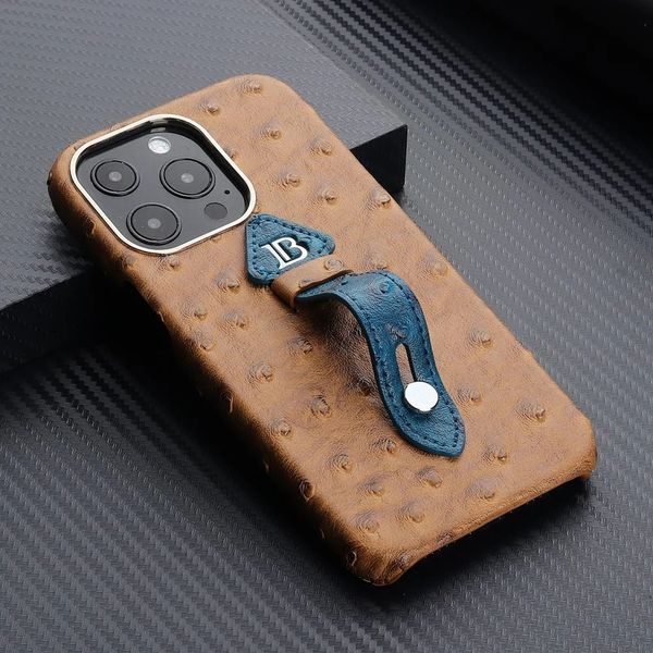

luxury cases ostrich pattern oiled side strap stand protective cover iphone 14 13 12 pro max 11 x xs xr 7 8 plus iphone accessories